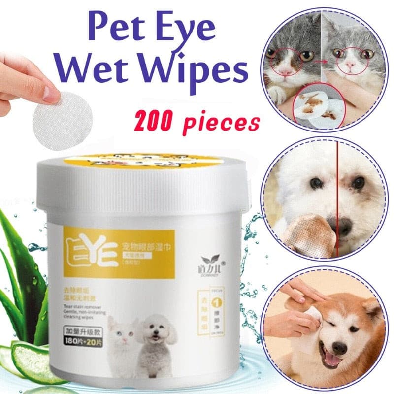 200 Pcs Wet Wipes Eye Tear Ear Stain Remover Cleaning For Pets Portable Wet Towels Dog Cat Cleaning Wipes Grooming Wipes Towel.