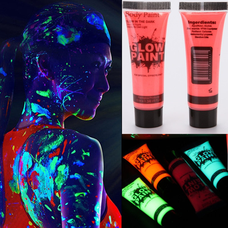 5-6Pcs Body Art Paint Halloween Cosplay Pigment Night Run UV Glow Painting Fluorescent Kids Face Paint Festival Party Rave Props - GOLDEN TOUCH APPARELS WOMEN