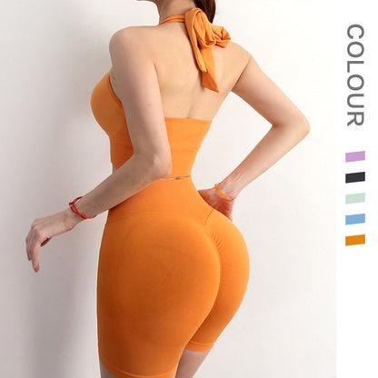 Solid Color Yoga Clothes Yoga Neck Hanger Fitness Shorts Tight Fitting Sports Suit Clothing Sportswear Accessories.