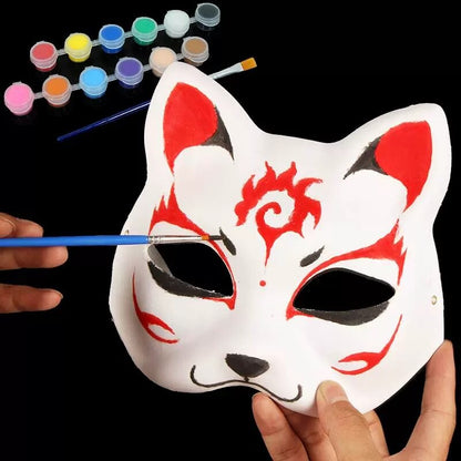 Anime Halloween Foxes Mask Japanese Cosplay Rave Hand-Painted Anime Demon Slayer Half Face Cat Masks Festival Party Props - GOLDEN TOUCH APPARELS WOMEN