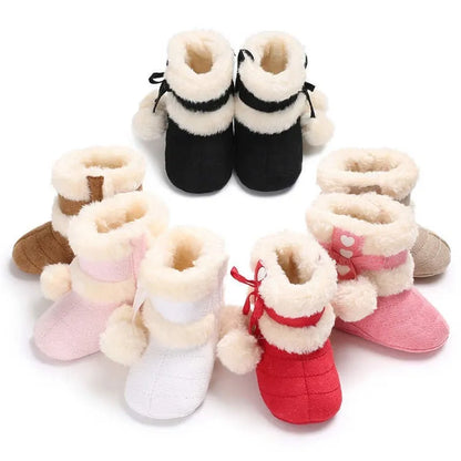 "Cozy Winter Snow Boots for Babies - 7 Colors, Warm Fluff Balls, Indoor Comfort, Soft Rubber Sole, Infant Newborn Toddler Shoes"