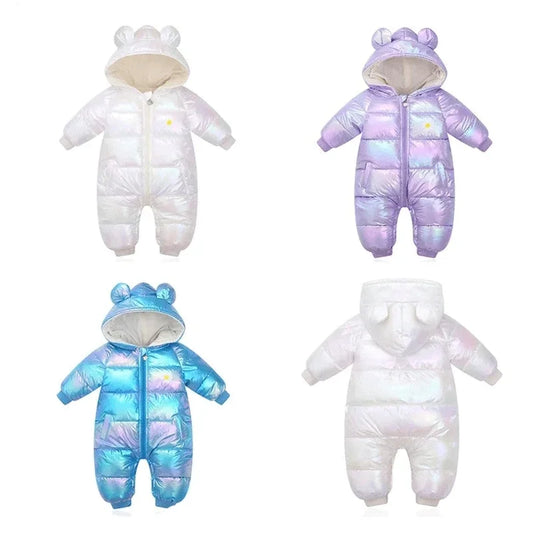 Space-Themed Winter Baby Bodysuits & One-pieces: Hooded, Thick, Padded, and Colorful Cotton Clothes for Outdoor