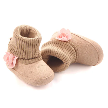 Winter Warm Knitting Baby Boots - Cute Flower Booties for Baby Girl/Boy - Soft Sole & Anti-skid