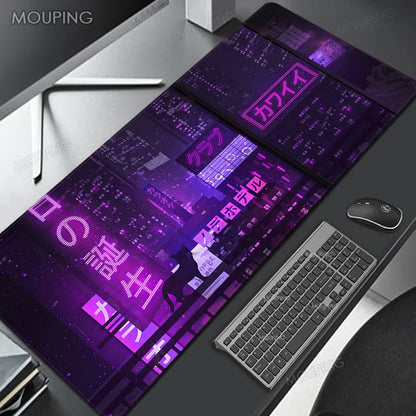 Customizable Purple Neon Gaming Mousepad - Smooth & Durable - Extended Size for Gamers - Japanese Design - Fast Shipping