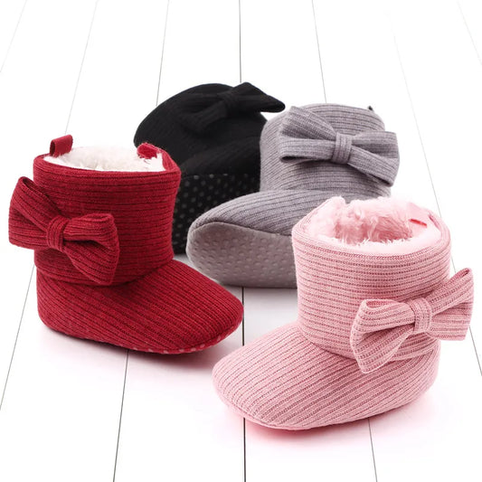 Cute Bowknot Baby Ankle Boots with Warm Lining - Perfect for Winter & Infant's First Walking - Soft Cotton Sole & Baby-Friendly