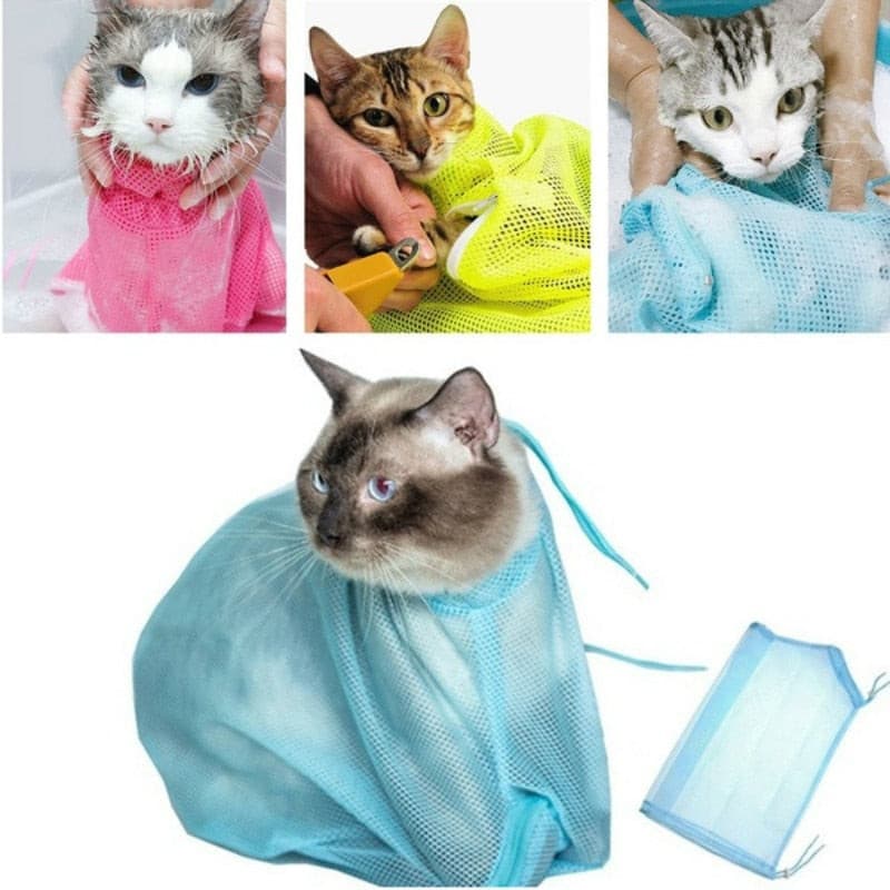 Mesh Cat Groom Bath Bag Adjustable Dogs Anti Scratch Bite Kat Nail Trim Inject Examing Pet Washing Clean Restraint Massage Bags - GOLDEN TOUCH APPARELS WOMEN