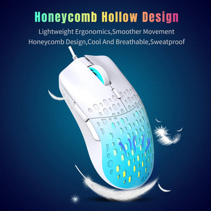 USB Wired Gaming Mouse RGB Gamer Hollow Out Mouses Adjustable 3600 DPI Honeycomb Macro Programmable Ergonomic Mice for PUBG
