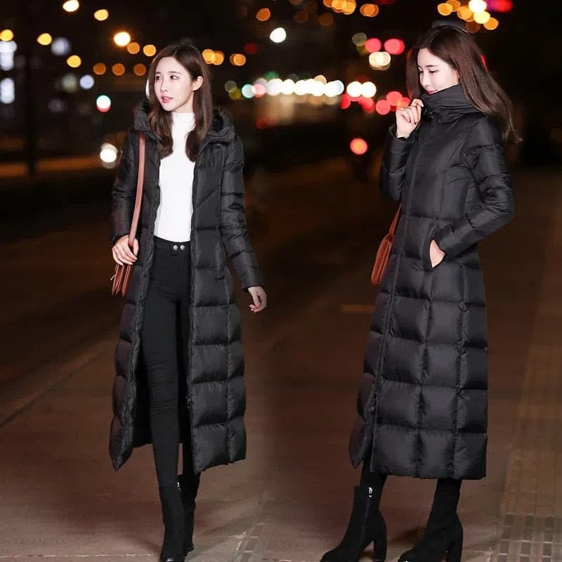 Long Down Cotton Coats Womens Black Parkas 2023 New Winter Warm Jacket Female Hooded Cotton-padded Coat Thicken Warm Puffer Coat.