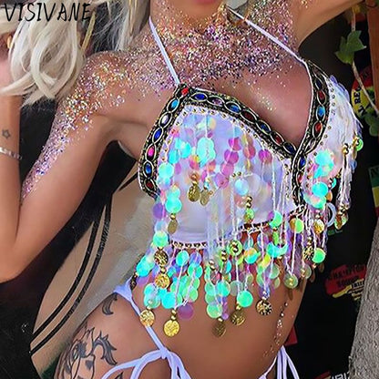 Visivane Performance Summer Party Stage Sexy Club Beach Short Camis Tops Y2k Tops Women Clothing Fashion Sling Vetement Femme - GOLDEN TOUCH APPARELS WOMEN