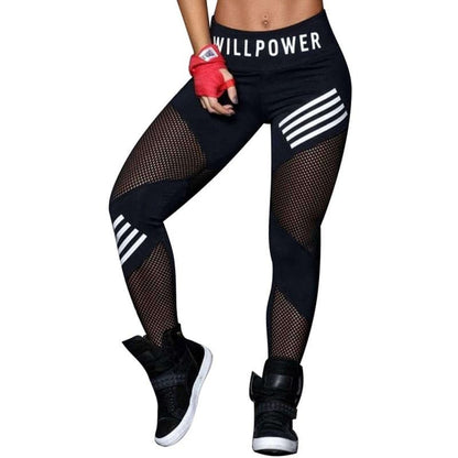 High Waist Mesh Pacthwork Sports Leggings Women Black Gym Fitness Letter Print Sportwear Yoga Pants - GOLDEN TOUCH APPARELS WOMEN