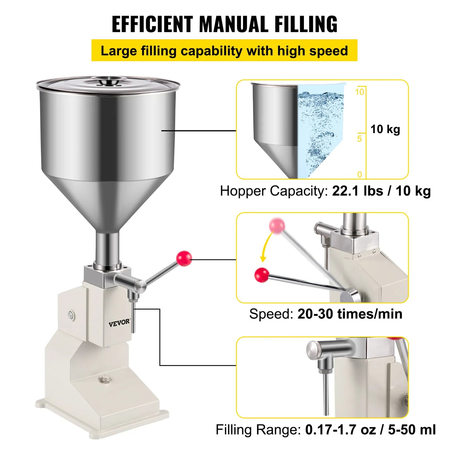 5-50 ML Adjustable Manual Liquid Filling Machine 10L Commercial Liquid Dispenser A03 Bottle Filler for Paste Cosmetic Oil