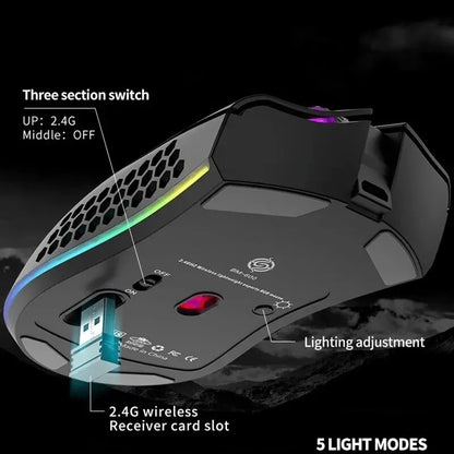 Rechargeable Gaming Mouse - USB 2.4G Wireless - RGB Light - Honeycomb Design - for Desktop PC Computers, Notebooks, Laptops