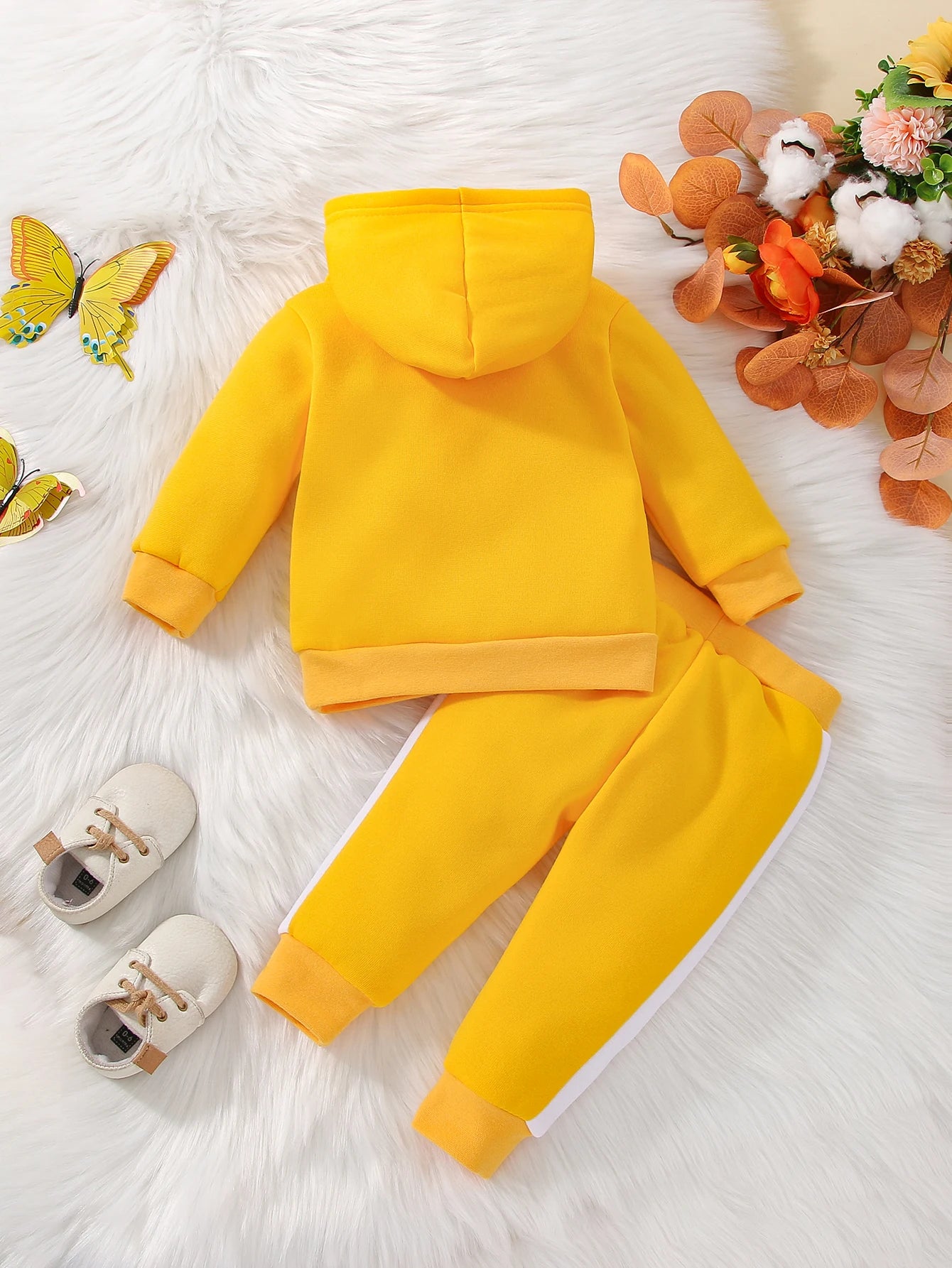 2Pcs Winter Sets For Baby Girls Flowers Print Long Sleeve Hooded Top And Long Pants Infant Newborn  Outfits 0-24M