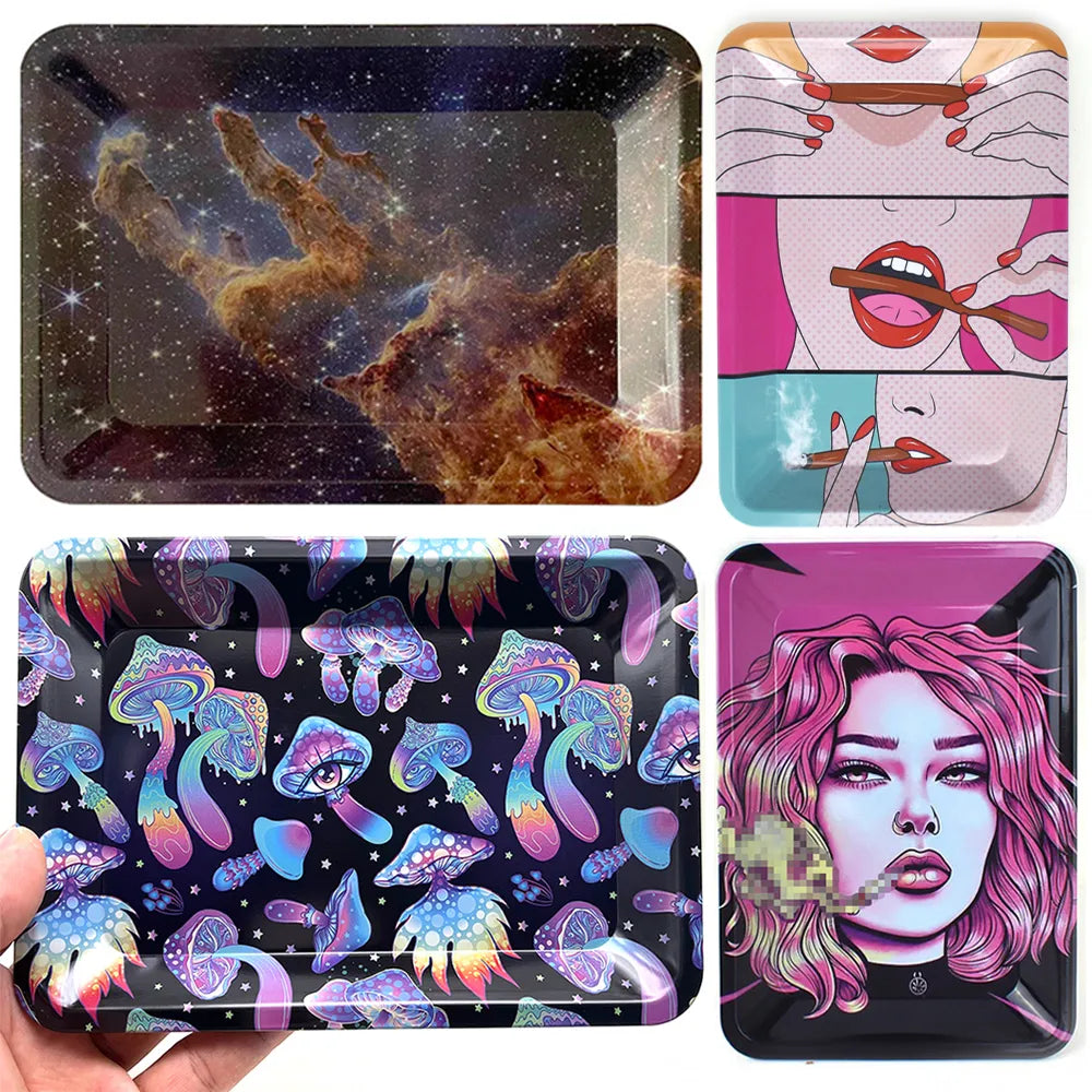 18*12.5cm Tin Metal Rolling Tray Tobacco Herb Trays Smoking Accessories Rolling Tool  Color Printing