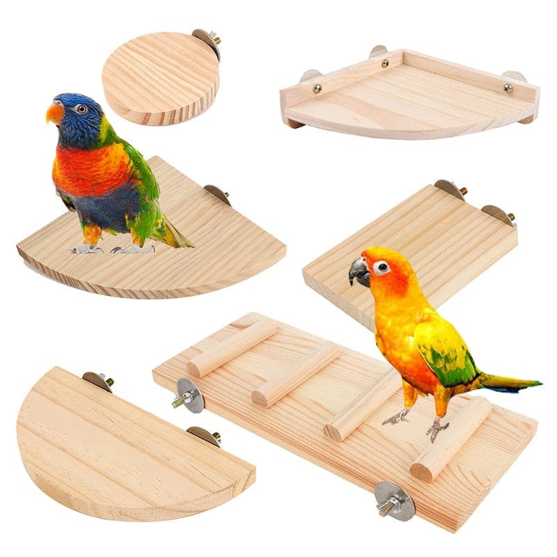 Square Pet Bird Parrot Wood Platform Stand Rack Toy Hamster Branch Perches for Bird Cage Toys 15 Sizes Pet Station Board Round.