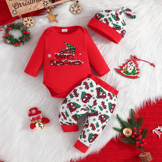 3pcs Christmas Baby Kid sets  Elk Cosplay Hat+Romper+Pant Performance Stage Dance Wear Costume Set Clothes