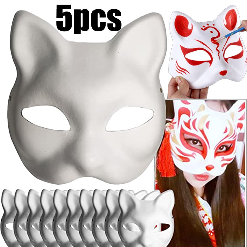 Anime Halloween Foxes Mask Japanese Cosplay Rave Hand-Painted Anime Demon Slayer Half Face Cat Masks Festival Party Props - GOLDEN TOUCH APPARELS WOMEN