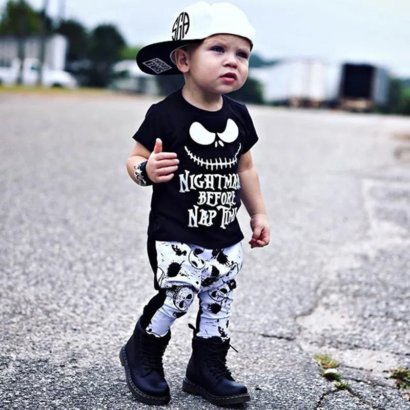 2023 Baby Clothes Boy Set Fashion Halloween New Skull Top T-Shirt + Printed Pants 2PCS Babe Boy Cotton Clothing Set 6M-3T