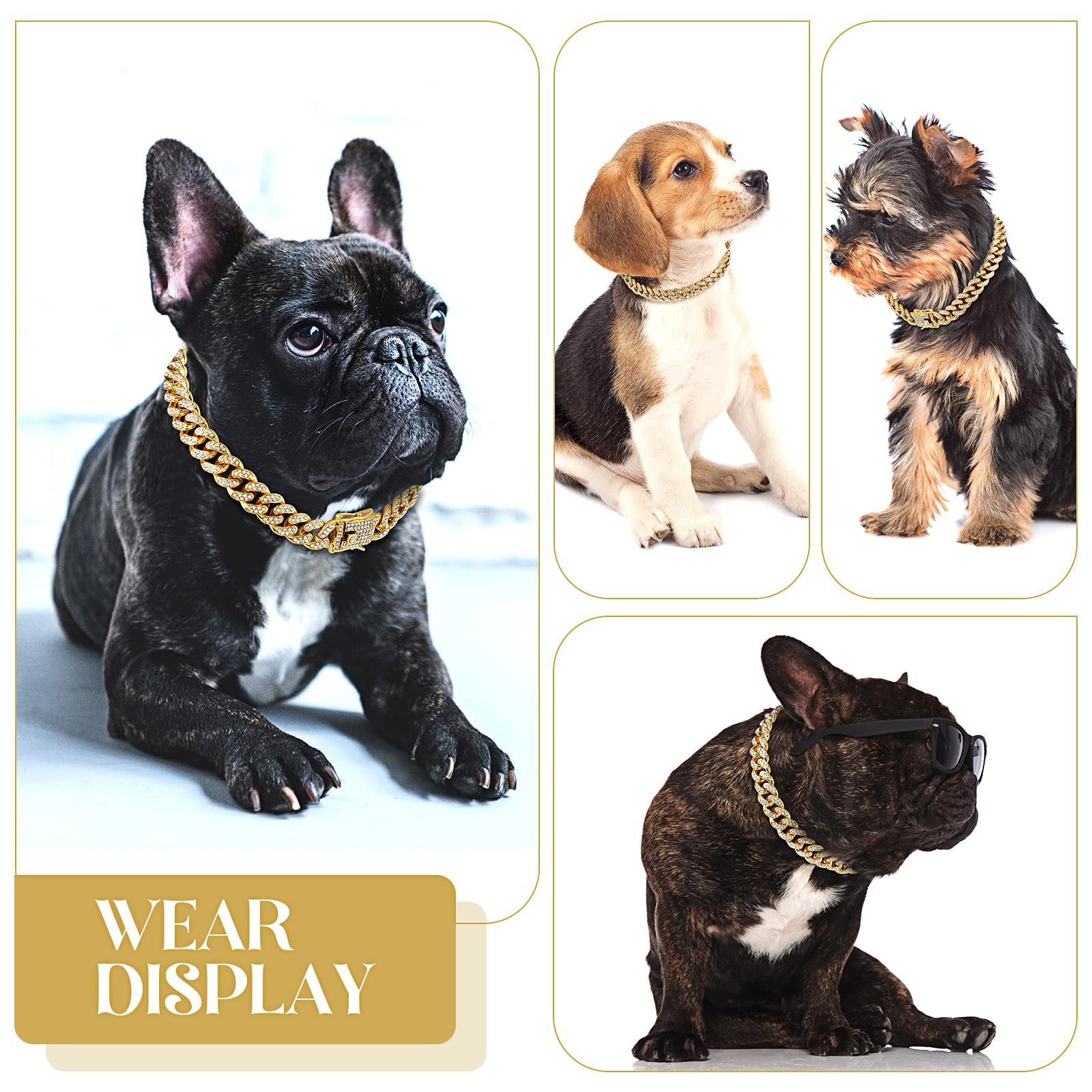 Dog Chain Diamond Cuban Collar Walking Metal Chain Collar with Design Secure Buckle, Pet Cat Cuban Collar Jewelry Accessories - GOLDEN TOUCH APPARELS WOMEN