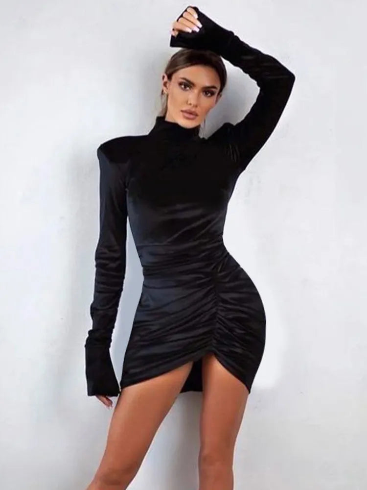 Velvet Mini Dress - Sexy Women's Fashion with Long Sleeve Slim Sheath - Vestidos Robes for a Modern Look