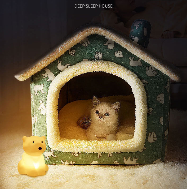 Foldable Cat House Winter Warm Chihuahua Cave Bed Cat Basket for Small Dogs Warm Mat Kennel Puppy House Deep Sleep Pet Supplies - GOLDEN TOUCH APPARELS WOMEN