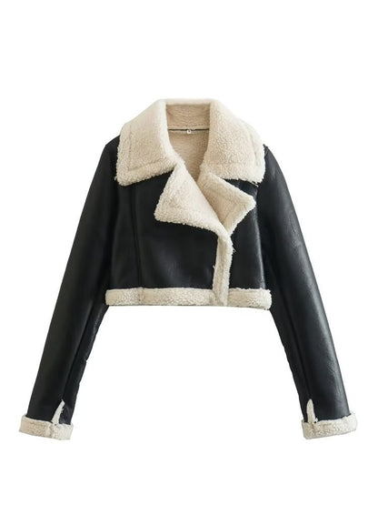 Faux Shearling Biker Jacket - GOLDEN TOUCH APPARELS WOMEN