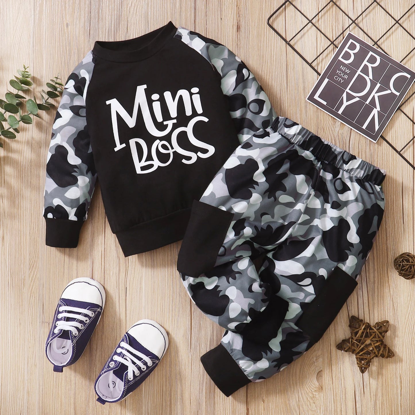 : Toddler Baby Boy Camouflage Sweatshirt Outfit - Long Sleeve Tops and Pants - 2pcs Fall Winter Set