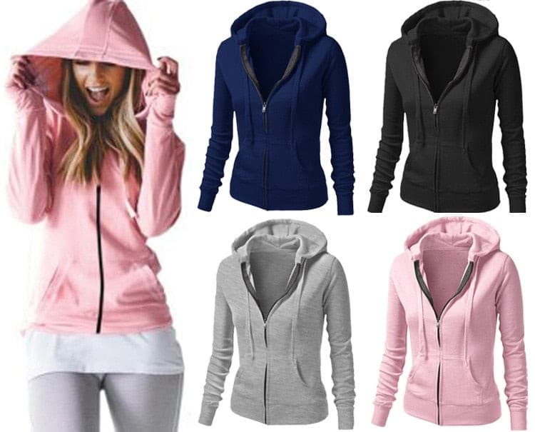 Womens Fashion Simple Drawstring Hooded Coats Women Casual Sport Fitness Hoodie Fleece Sweatshirt Zip Jackets - GOLDEN TOUCH APPARELS WOMEN