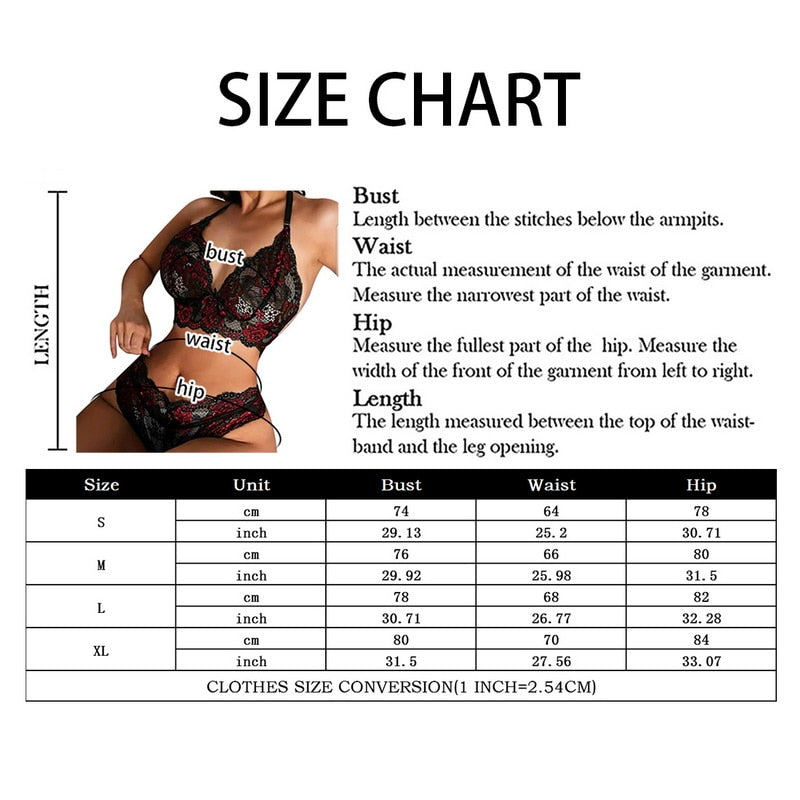 Plus Size Women'S Lingerie Set Sexy Lace See Through Halter Bra Thong Panties Set 2 Piece Perspective Mesh Floral Underwear - GOLDEN TOUCH APPARELS WOMEN