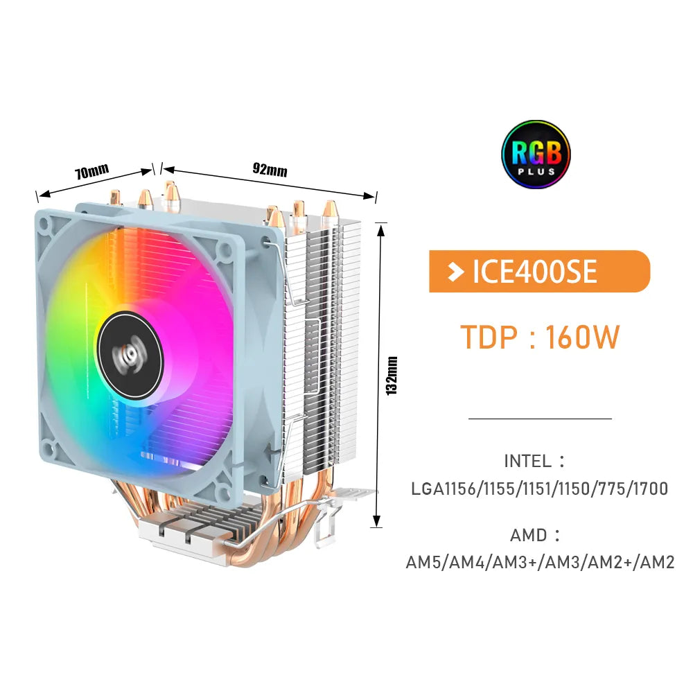 CPU Radiator Cooling 3PIN PWM Silent Rgb Fan For Intel  1700 1150 1155 1156 1366 AM2/AM3/AM4 AMD