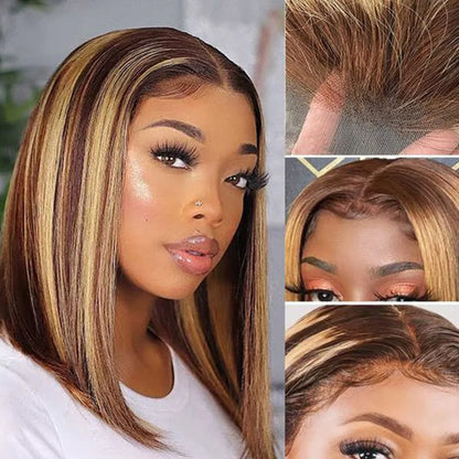 Highlight Bob Wig Remy Human Hair Straight Short Bob Wig 13x4 Lace Front Bob Lace Frontal Wig