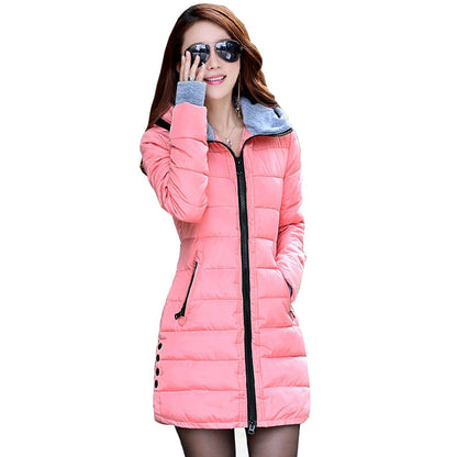 2022 Autumn Winter Slim Down Cotton Jacket Female Medium-long Thickening with A Hood Women's Gloves Wadded Coat Cheap Wholesale - GOLDEN TOUCH APPARELS WOMEN