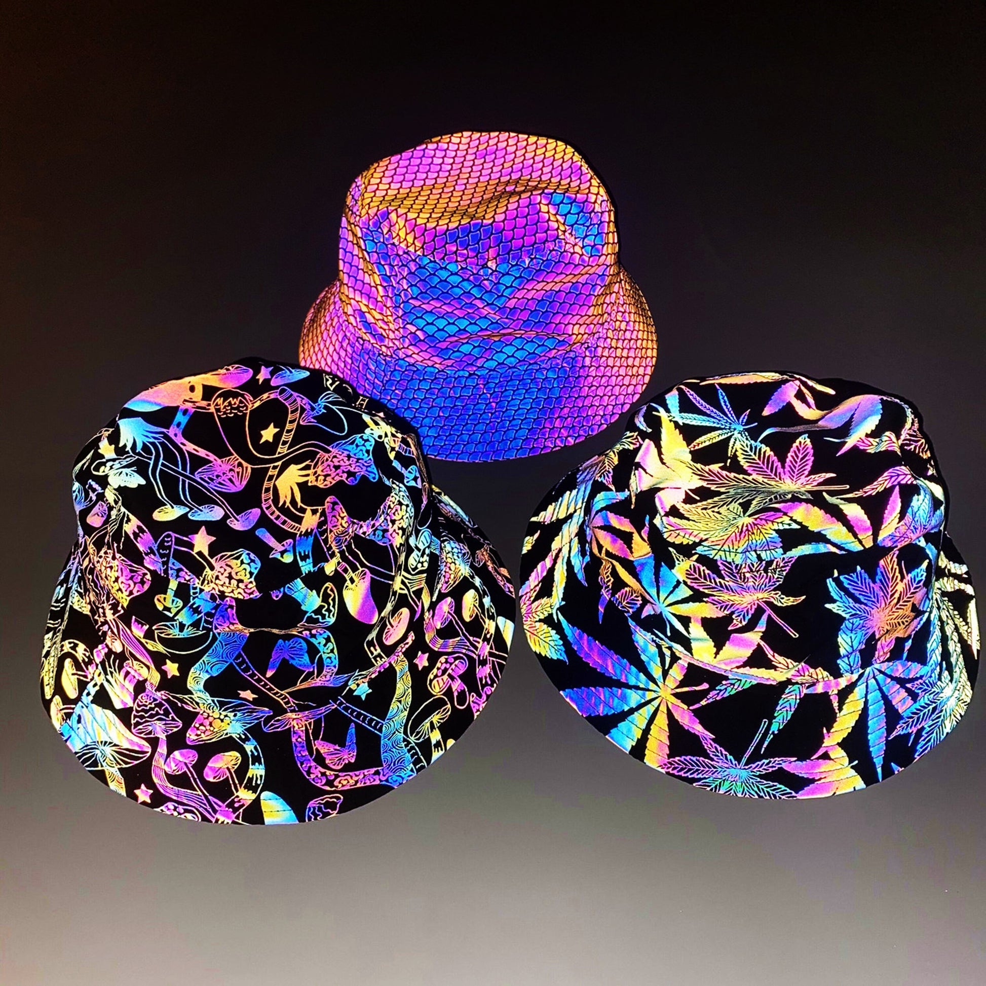 Holographic Reflective Unisex Bucket Hat Outdoor Summer Reflecting Cap Head Cover - Rave, Festival, Party, Concert - GOLDEN TOUCH APPARELS WOMEN