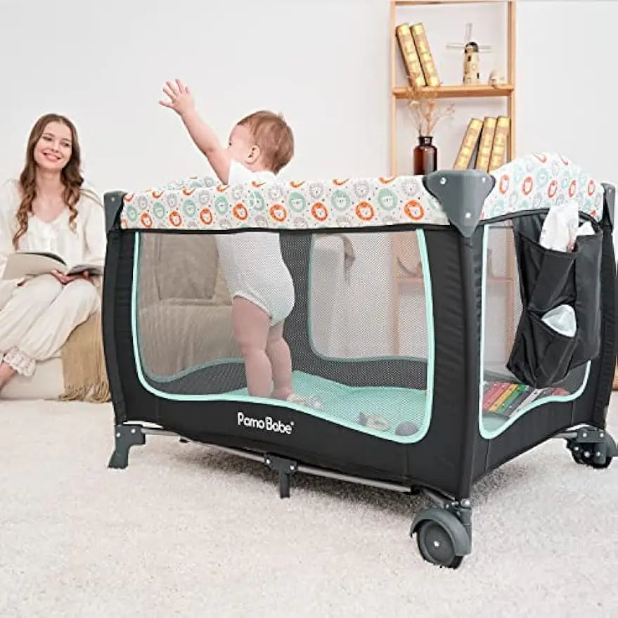 Babe Portable Crib - Multifunctional Baby Nursery Center with , Playpen, Travel Crib, Diaper Changer, and Mattress