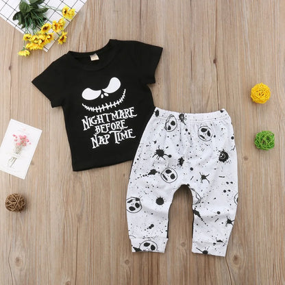 2023 Baby Clothes Boy Set Fashion Halloween New Skull Top T-Shirt + Printed Pants 2PCS Babe Boy Cotton Clothing Set 6M-3T