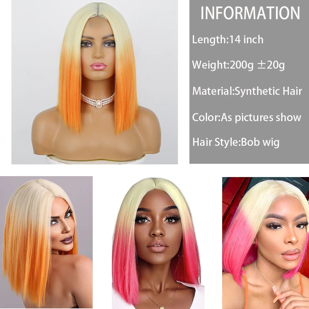 Ombre Red Bob Wig for Women Short Straight Middle Part Wigs Cosplay Party Synthetic Heat Resistant Fake Hair Shoulder Length Wig