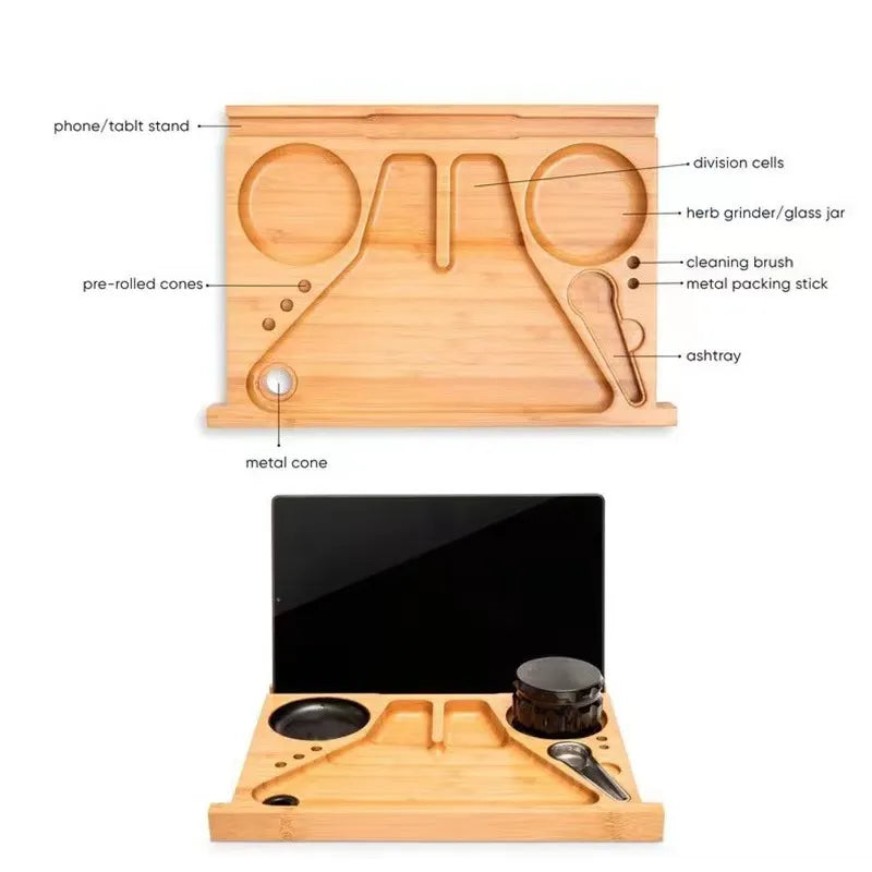 Large Bamboo Wooden Tray Kit Smoking Accessories