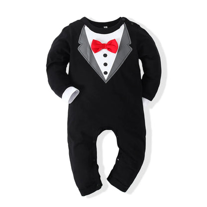 Newborn Baby Boy Cotton Soft Long Rompers Bodysuit Jumpsuit in White/Black