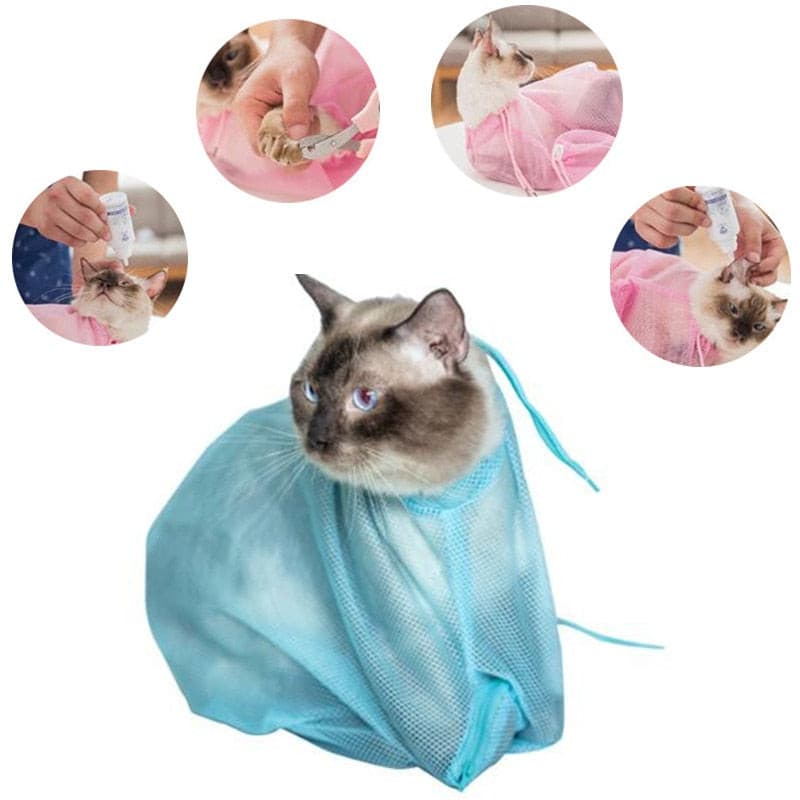 Mesh Cat Bathing Bag Multifunctional Adjustable Anti-Scratch Cat Bath Clean Bag Grooming Washing Bag Cat Nail Cutting Supplies - GOLDEN TOUCH APPARELS WOMEN