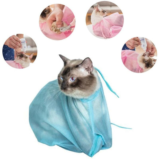 Mesh Cat Bathing Bag Multifunctional Adjustable Anti-Scratch Cat Bath Clean Bag Grooming Washing Bag Cat Nail Cutting Supplies - GOLDEN TOUCH APPARELS WOMEN