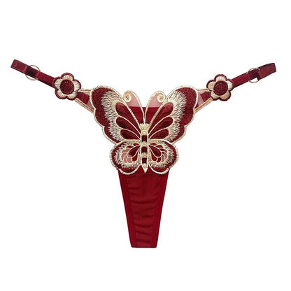 Sexy Butterfly Embroidery Thongs G Strings Underwear Women's Thong Transparent Mesh Panties Adjustable Low Waist Briefs Lingerie - GOLDEN TOUCH APPARELS WOMEN