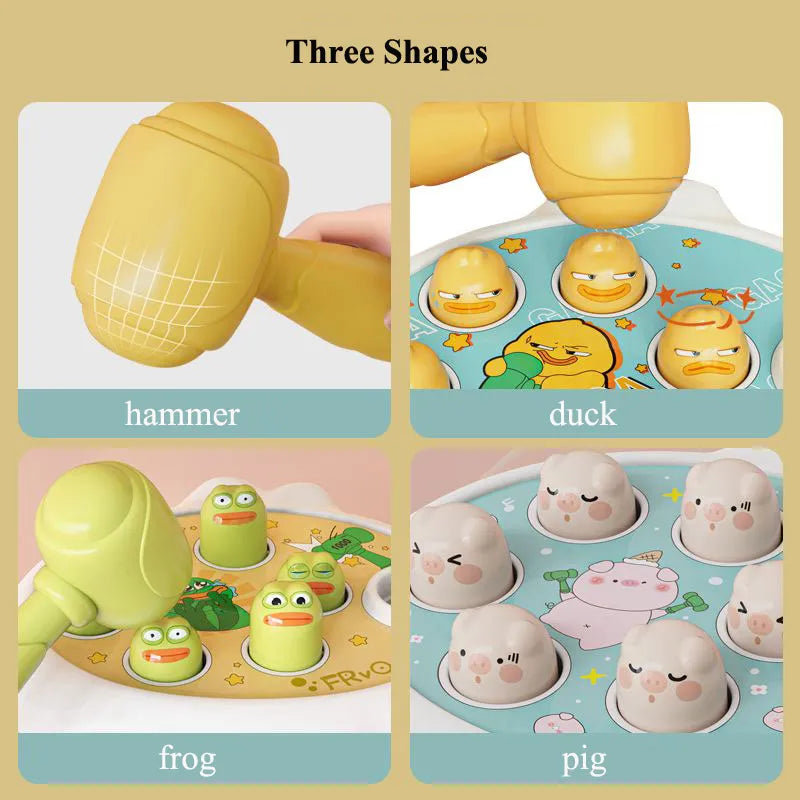 "Montessori Learning Game: Duck/Frog/Pig Baby Toy - Educational Puzzle and Gift for Toddler Boy/Girl - Whack-a-Mole Fidget Toy with Hammer"