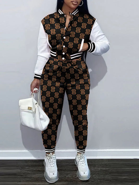 Women's Printed Baseball Suit Set - Casual Winter/Spring Tracksuit