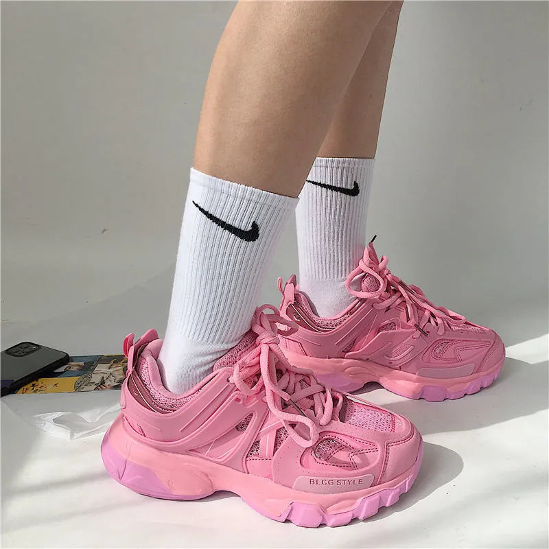 Women's Pink Chunky Running Shoes Sneakers Men Athletic Sports Sneakers Zaptillas Deporte MujerTracking Shoes Chaussure Homme