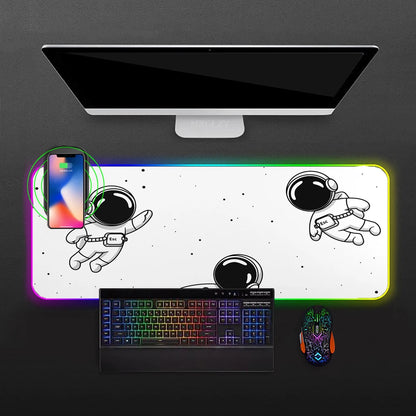 Astronaut Wireless Charging Desk Mat - Multipurpose Mousepad with RGB Lighting and Extended Padding for Gaming and Office Use