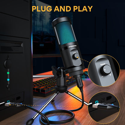 MAONO Gaming USB Microphone Desktop Condenser Podcast Microfono Recording Streaming Microphones With Breathing Light PM461TR RGB.