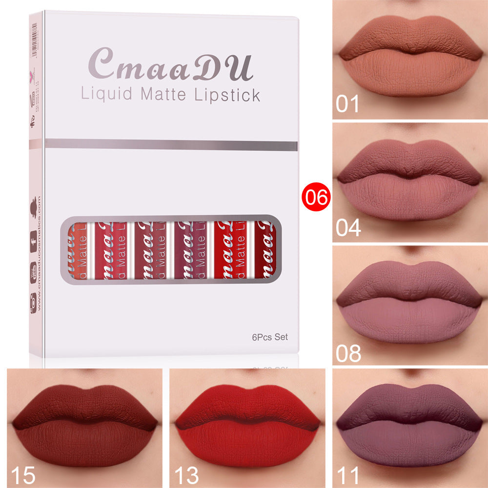 6 Boxes Of Matte Non-stick Cup Waterproof Lipstick Long Lasting Lip Gloss.