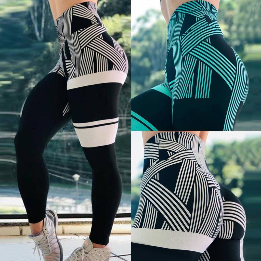 Ladies' Printed High-waist Hip Stretch Underpants Yoga Pants Leggings Sport Women Fitness Running Gym Tights Workout Clothes  D.