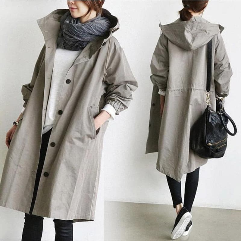 Fashion Womens Trench Coats Hooded Long 2021 Spring Autumn Windproof Lady Female Casual Clothes 8 Color Windbreaker Korean Style.
