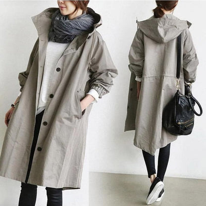 Fashion Womens Trench Coats Hooded Long 2021 Spring Autumn Windproof Lady Female Casual Clothes 8 Color Windbreaker Korean Style - GOLDEN TOUCH APPARELS WOMEN